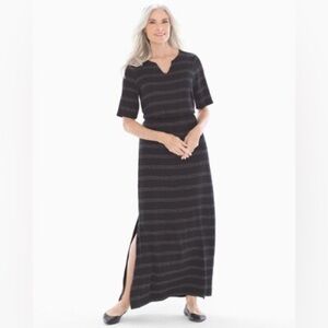 NWT Soma Soft Jersey Short Elbow Sleeve Sashiko Striped Maxi Dress Size Large